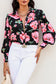 Red floral print lantern sleeve shirt - blouses & shirts