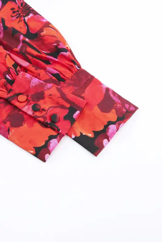 Red floral print lantern sleeve shirt - blouses & shirts