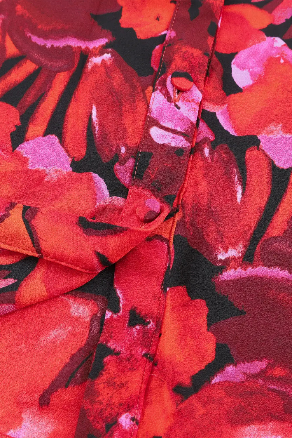 Red floral print lantern sleeve shirt - tops