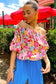 Red Floral Pleated Elastic Neckline Blouse - Fashionfitz