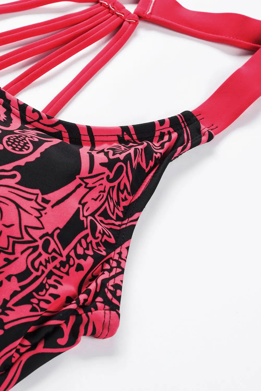 Red floral printed blouson tankini top - 3xl / 82% nylon + 18% spandex - bikini tops