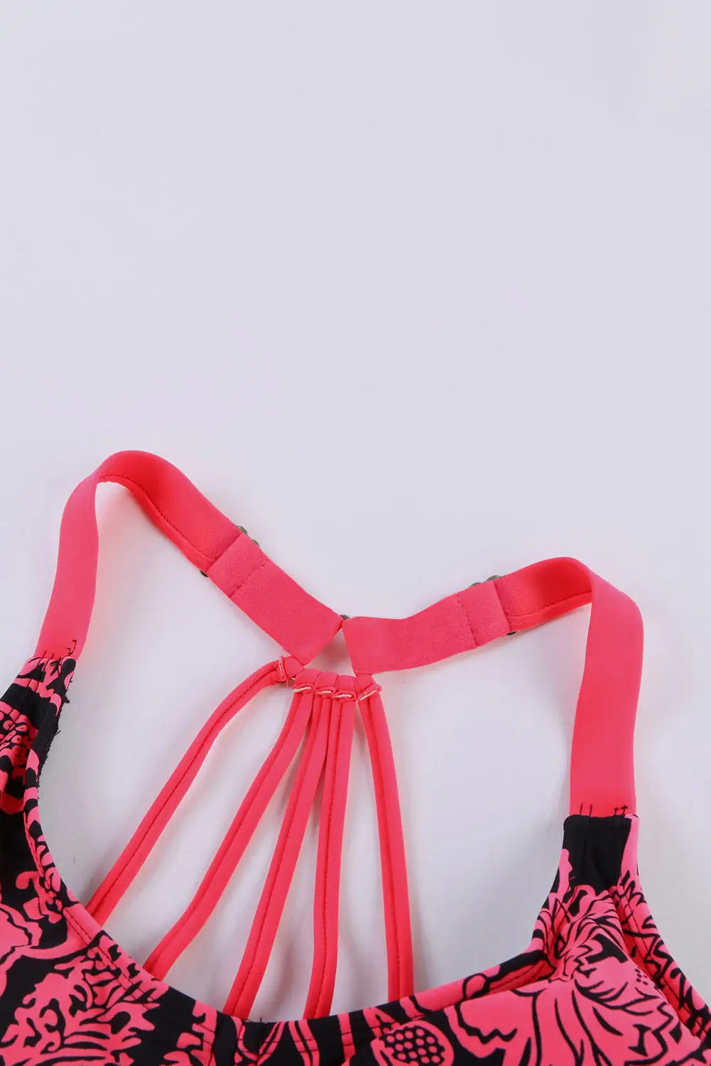 Red floral printed blouson tankini top - 3xl / 82% nylon + 18% spandex - bikini tops