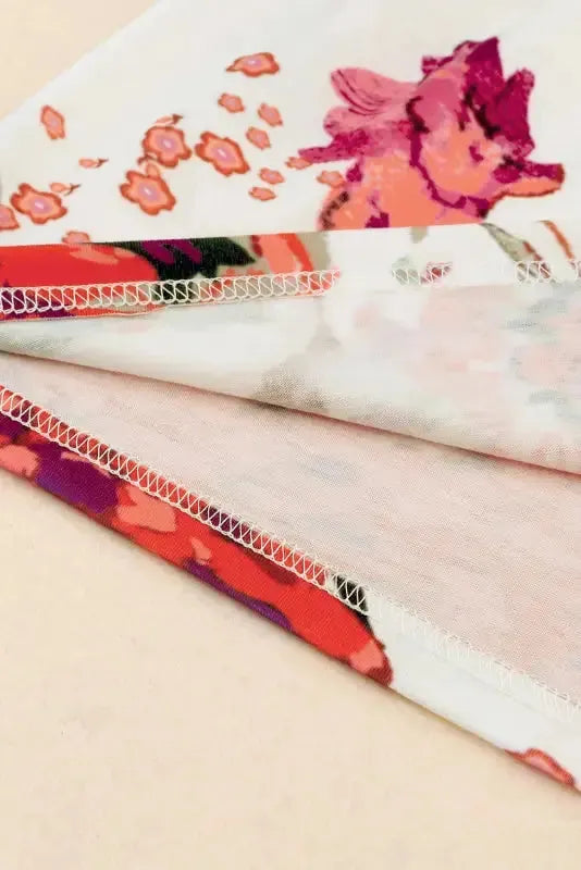 Red Floral Short Sleeve Round Neck Blouse - Fashionfitz