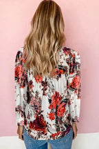 Red Floral Short Sleeve Round Neck Blouse - Fashionfitz