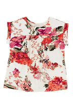 Red Floral Short Sleeve Round Neck Blouse - Fashionfitz