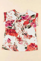 Red Floral Short Sleeve Round Neck Blouse - Fashionfitz