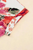 Red Floral Short Sleeve Round Neck Blouse - Fashionfitz