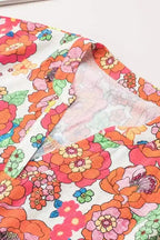 Red Floral Split Neck Top - Fashionfitz