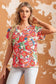 Red floral split neck top - t-shirts