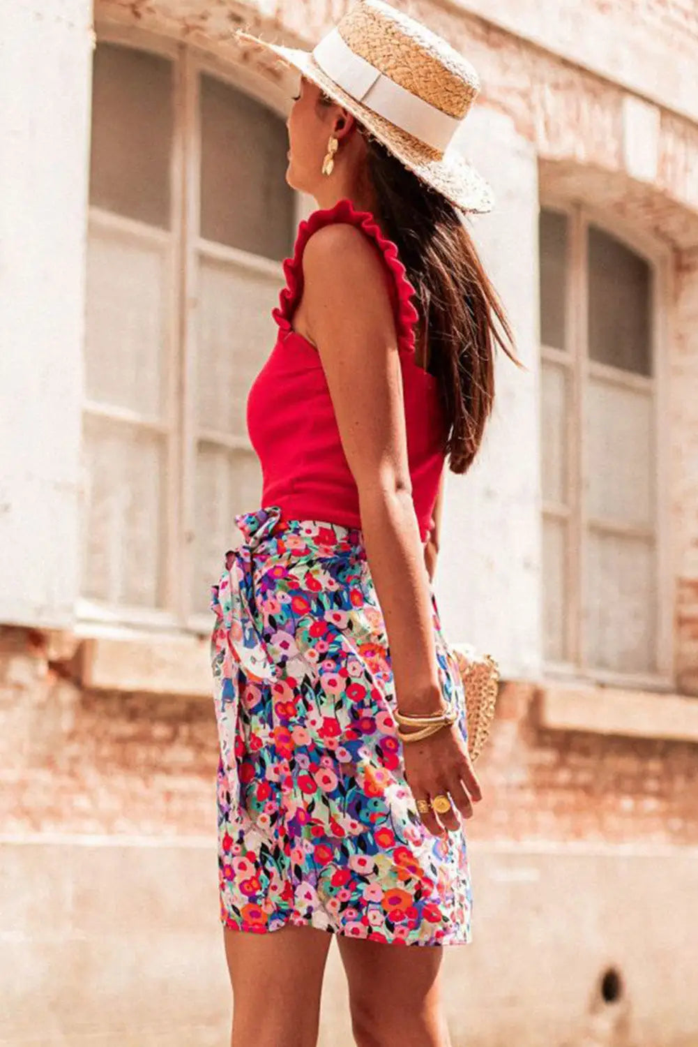 Red floral wrapped mini skirt - skirts