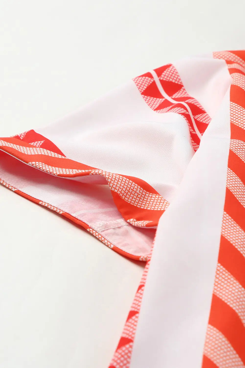 Red geometric print tassel tie notch neck sleeveless dress - midi dresses