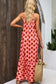 Red geometric print spaghetti straps ruffle hem dress - midi dresses