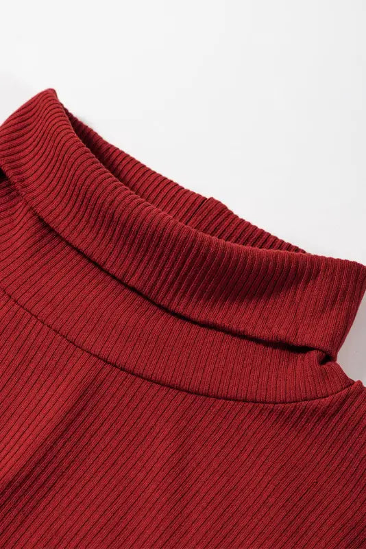 Red jumper dress - high neck ribbed knit