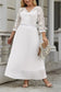 Red lace scalloped v neck 3/4 sleeves pleated tulle plus maxi dress - white / 1x / 95% polyester + 5% elastane - size