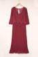 Red lace scalloped v neck 3/4 sleeves pleated tulle plus maxi dress - size