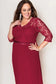 Red lace scalloped v neck 3/4 sleeves pleated tulle plus maxi dress - size