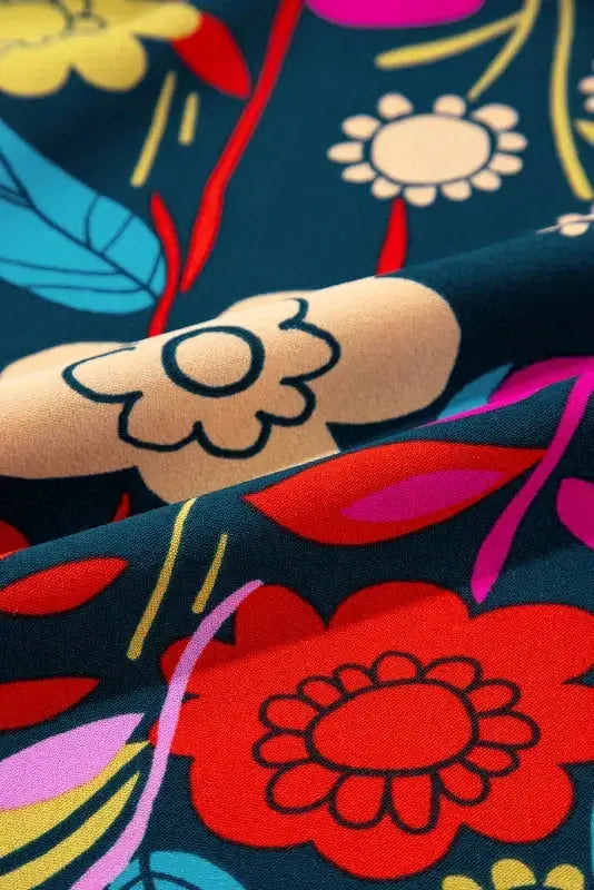 Red Mix Strapless Jumpsuit - Tropical Print Ruffled - Fashionfitz