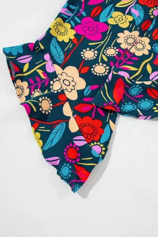 Red Mix Strapless Jumpsuit - Tropical Print Ruffled - Fashionfitz