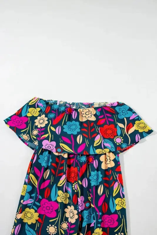 Red Mix Strapless Jumpsuit - Tropical Print Ruffled - Fashionfitz