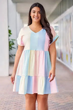 Red Multicolor Striped Color Block Tiered Mini Dress - Fashionfitz