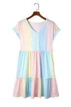 Red Multicolor Striped Color Block Tiered Mini Dress - Fashionfitz