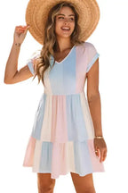 Red Multicolor Striped Color Block Tiered Mini Dress - Fashionfitz