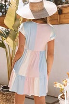Red Multicolor Striped Color Block Tiered Mini Dress - Fashionfitz