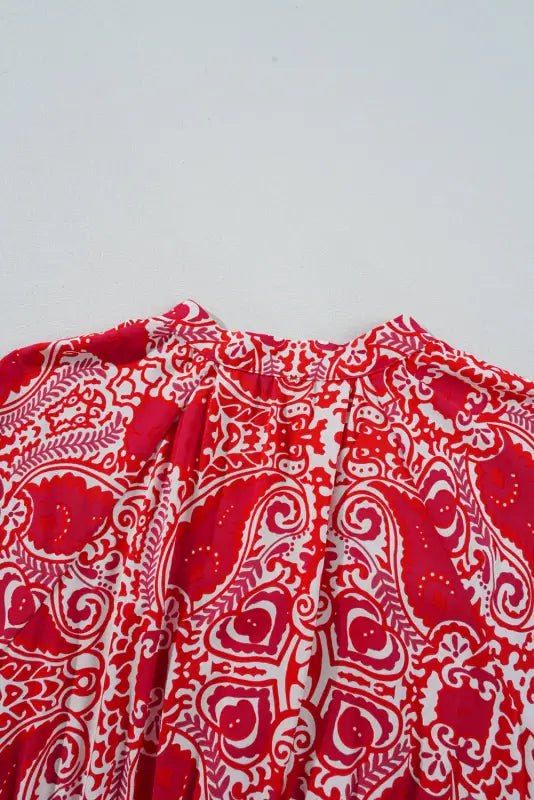 Red paisley maxi dress - side slit puff sleeve high waist