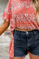 Red paisley print side slits crew neck t shirt - t-shirts