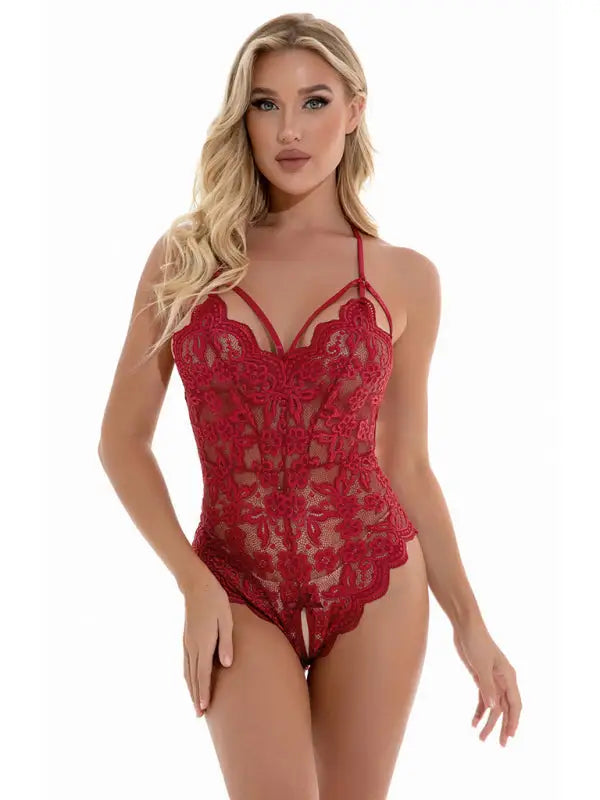 Red passion lace teddy lingerie