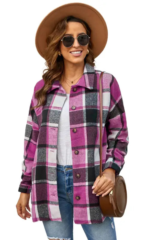 Red plaid buttoned shirt jacket - shackets