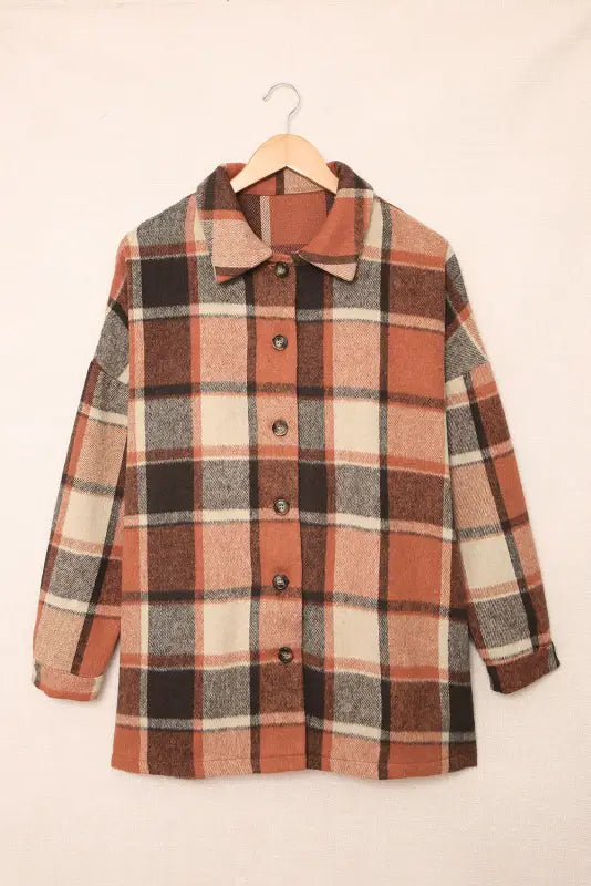 Red plaid buttoned shirt jacket - shackets