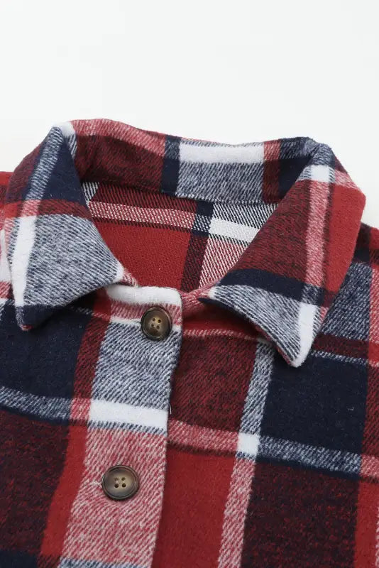 Red plaid buttoned shirt jacket - shackets