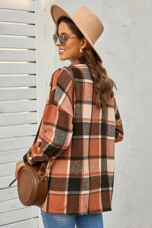 Red plaid buttoned shirt jacket - shackets