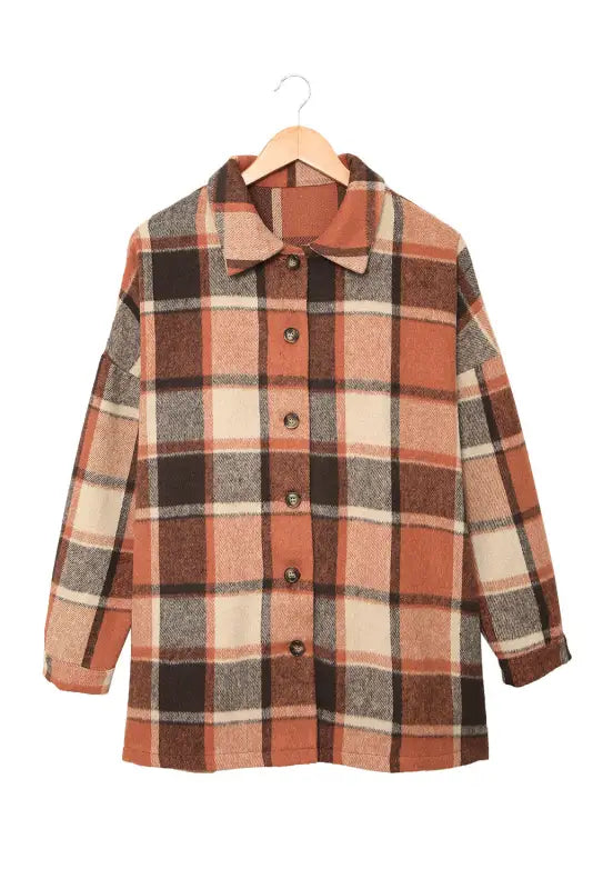 Red plaid buttoned shirt jacket - shackets