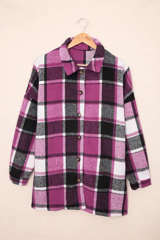 Red plaid buttoned shirt jacket - shackets