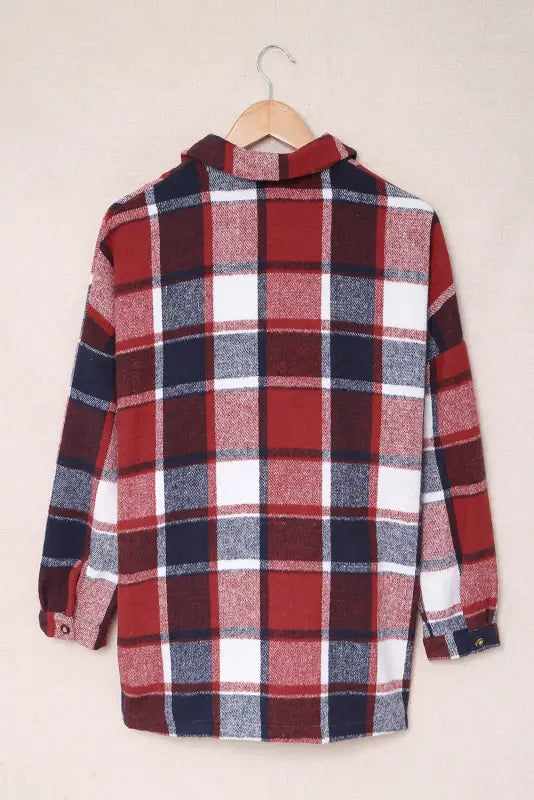 Red plaid buttoned shirt jacket - shackets