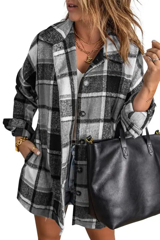 Red plaid buttoned shirt jacket - shackets