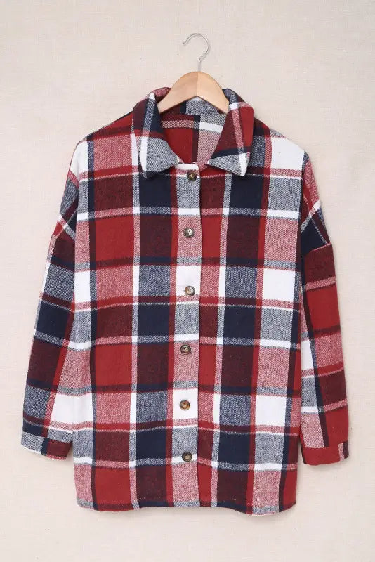 Red plaid buttoned shirt jacket - shackets