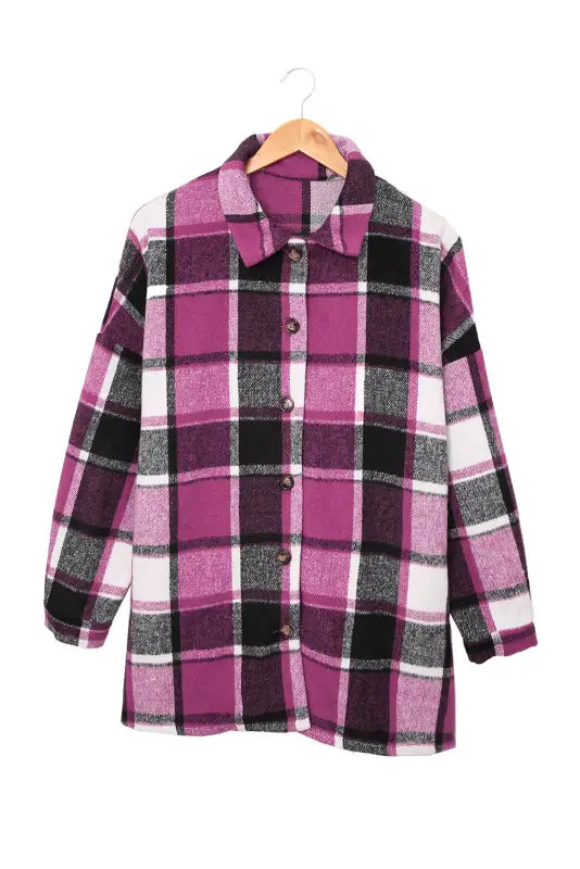 Red plaid buttoned shirt jacket - shackets