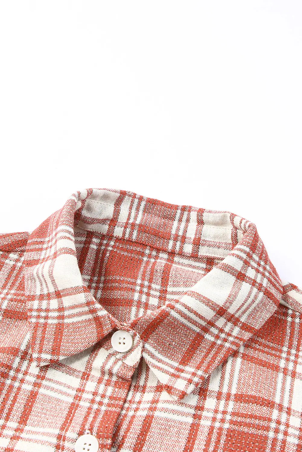 Red plaid print button long shacket - outerwear