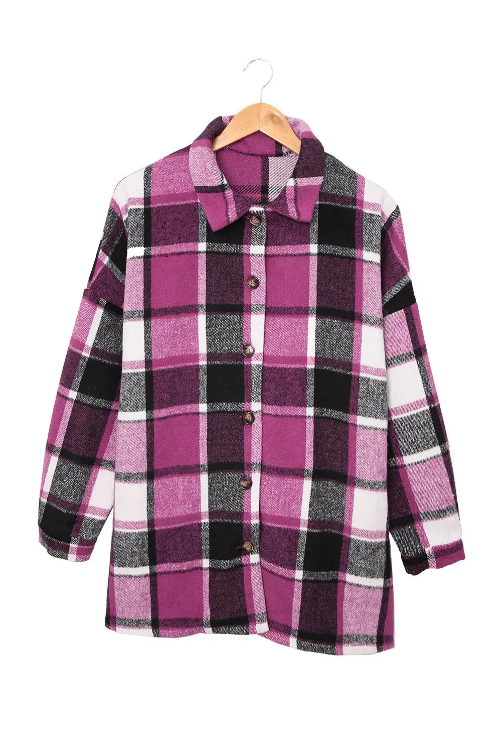 Red plaid print buttoned shirt jacket - shackets