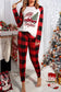 Red plaid raglan sleeves top and drawstring pants lounge set - loungewear