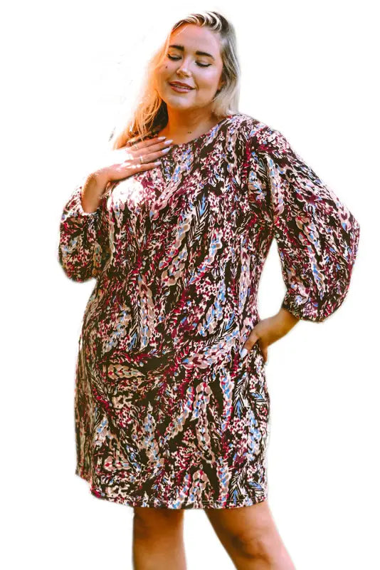 Red plus size floral print mini dress