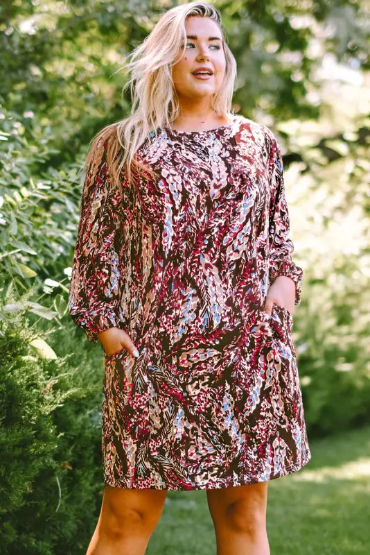 Red plus size floral print mini dress