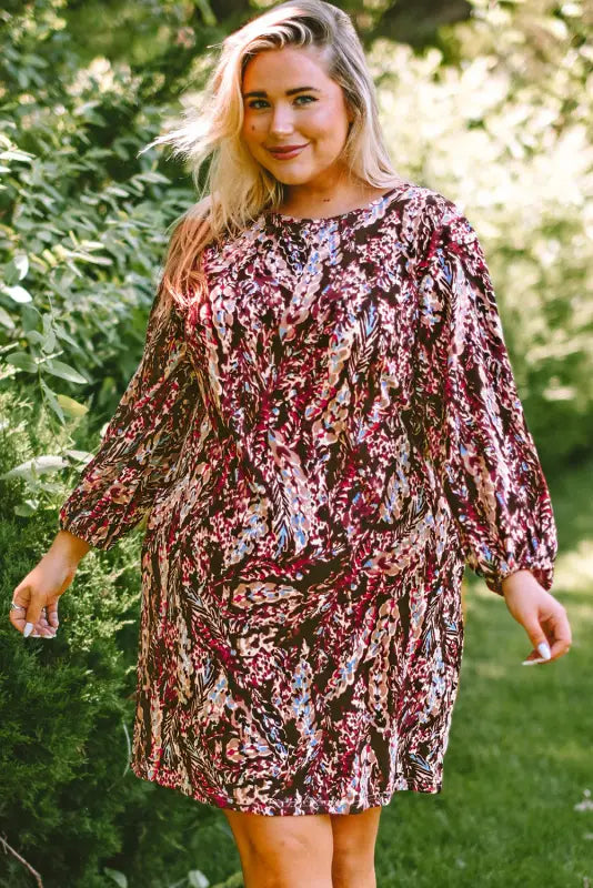 Red plus size floral print mini dress