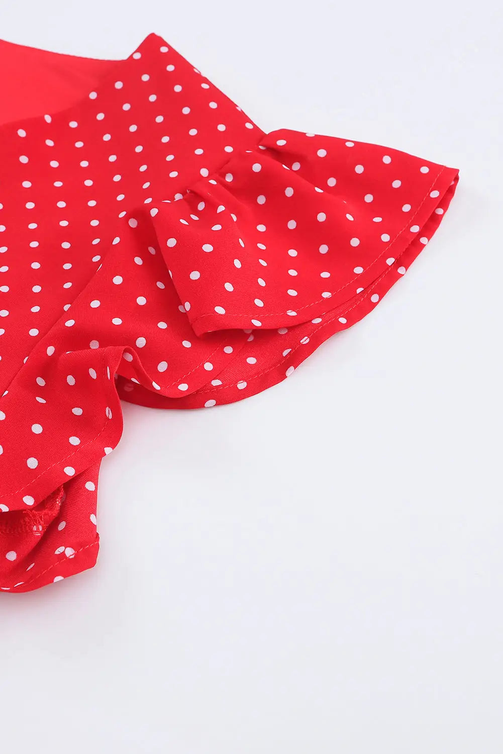 Red polka dot v neck ruffle sleeve dress - mini dresses