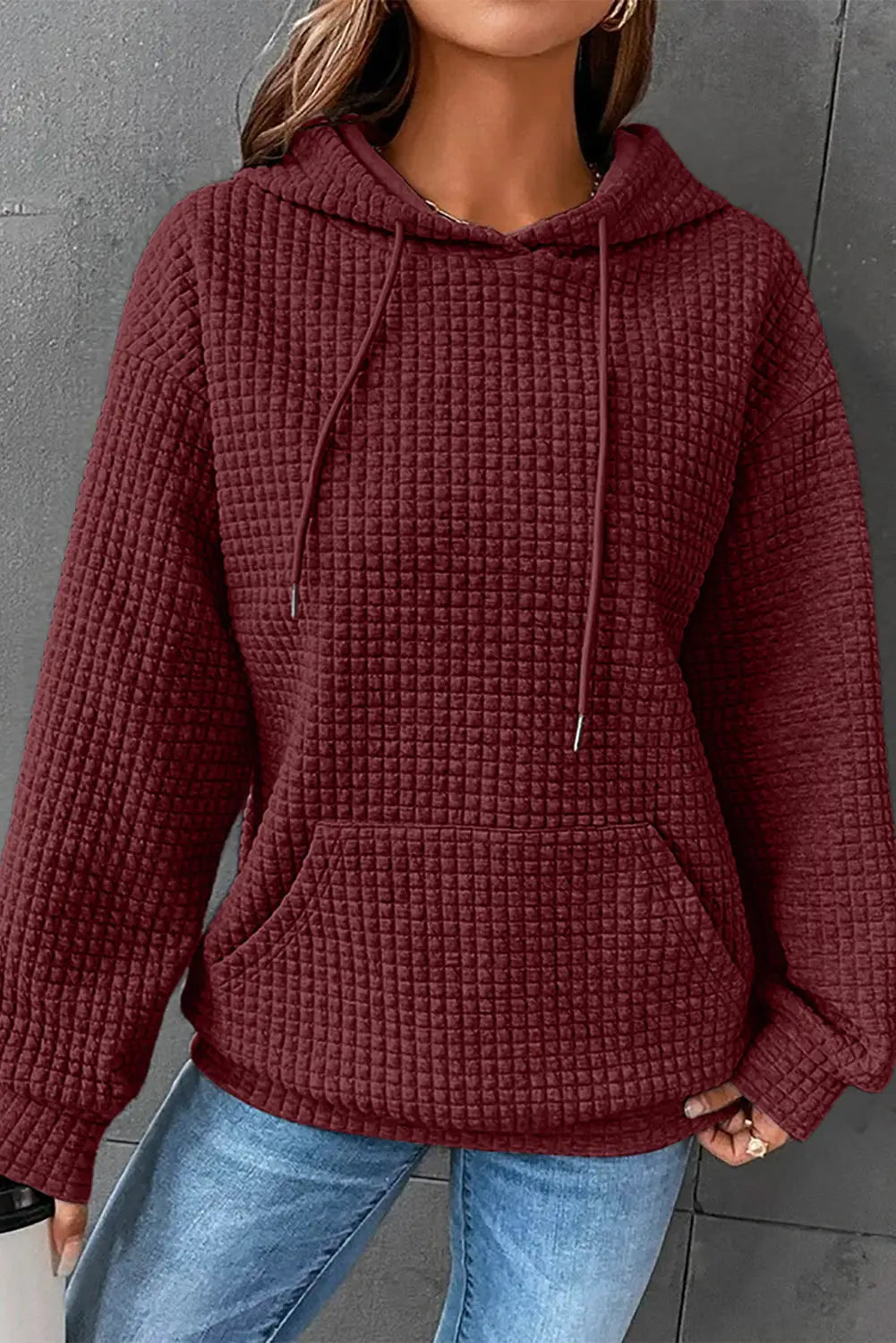 Red quilted kangaroo pocket drawstring hoodie - s / 95% polyester + 5% elastane - sweatshirts & hoodies