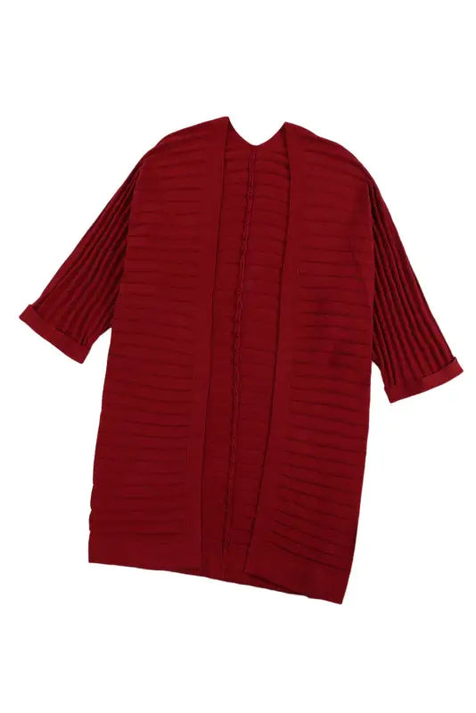 Red ribbed open front knit cardigan - sweaters & cardigans