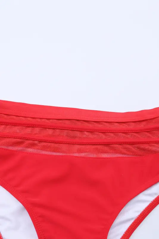 Red scalloped criss cross high waist bikini - swimsuits